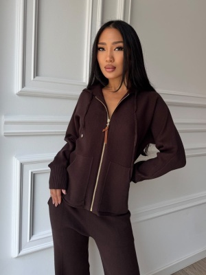 Compleu GIULIA din două piese, maro, cu hanorac cu fermoar și pantaloni lungi - Img 2