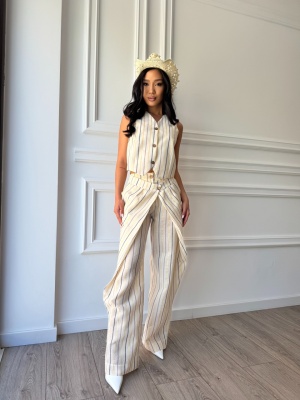 Compleu GOLDEN MUSE, ivoire cu dungi, două piese, vestă și pantaloni - Img 2