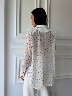 Compleu lung, 2 piese, cămașă și pantaloni tip oversize LUMINA DAWN alb - Img 5