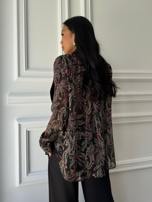 Compleu lung, 2 piese, cămașă și pantaloni tip oversize ONYX FLARE negru - Img 5