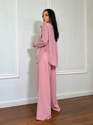 Compleu lung, 2 piese, cămașă și pantaloni tip oversize SUNSHINE FLOW roz - Img 2