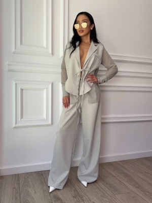 Compleu lung, 2 piese, cămașă și pantaloni tip oversize SUNSHINE FLOW gri