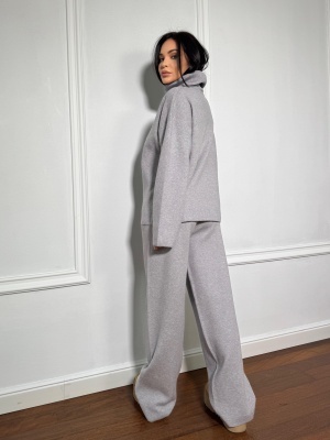 Compleu lung din două piese SONIA, bluză și pantaloni din tricot moale gri - Img 2