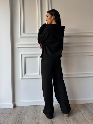 Compleu negru, lung din două piese CARISSA, hanorac cu fermoar și pantaloni lejeri - Img 3