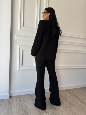 Compleu negru VIVIAN, din bumbac premium, sacou elegant și pantaloni evazați - Img 2