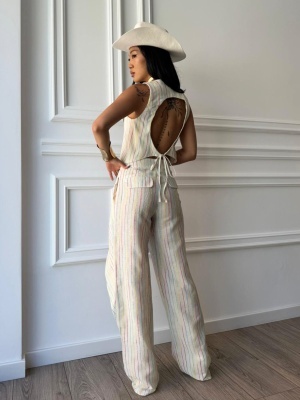 Compleu PASTEL MIRAGE, ivoire cu dungi, două piese, vestă și pantaloni - Img 4
