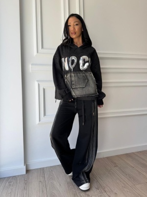 Pantaloni de trening LILITH, tip oversized, cu dungi laterale și detalii cu fermoar - Img 2
