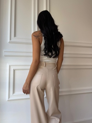Pantaloni din piele eco MANTIS, cu talie înaltă și croiala elegantă - Img 2