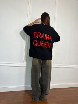 Tricou DRAMA QUEEN tip oversize negru - Img 2