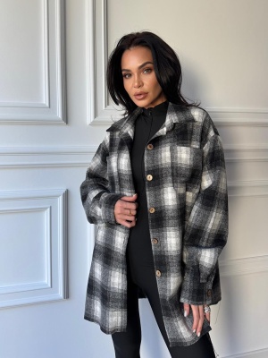 Cămașă casual CASSIA, cu mâneci lungi, ușor oversized negru-alb