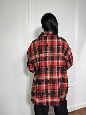 Cămașă casual CASSIE, cu mâneci lungi, tip oversized burgundy - Img 2