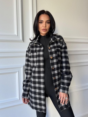 Cămașă casual JENNA, cu mâneci lungi, ușor oversized negru-gri