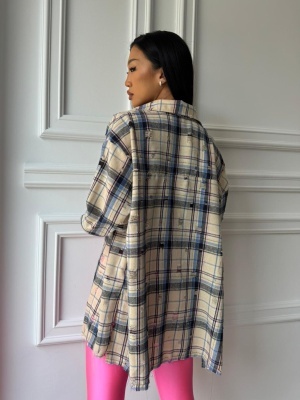 Cămașă casual SOLYA, cu mâneci lungi, tip oversized crem - Img 2