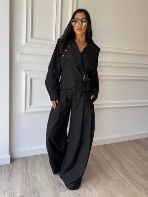 Compleu BLACK MUSE, cu jachetă cu cordon și pantaloni largi - Img 6