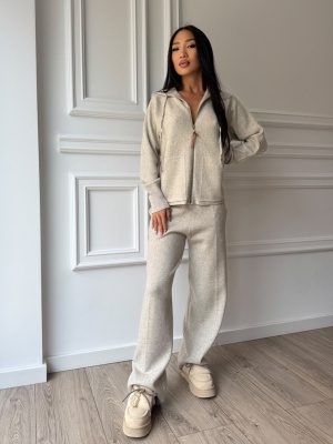 Compleu GIULIA din două piese, crem, cu hanorac cu fermoar și pantaloni lungi - Img 3