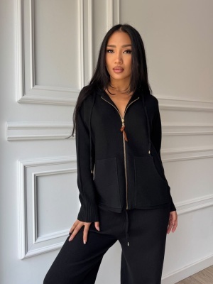 Compleu GIULIA din două piese, negru, cu hanorac cu fermoar și pantaloni lungi - Img 3