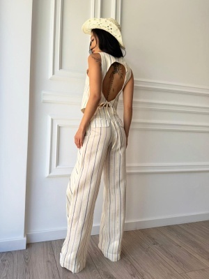 Compleu GOLDEN MUSE, ivoire cu dungi, două piese, vestă și pantaloni - Img 4
