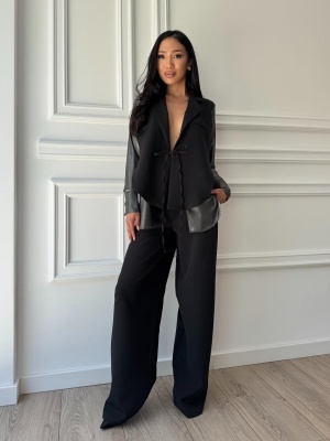 Compleu lung, 2 piese, cămașă și pantaloni tip oversize DARK ORCHID negru