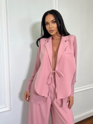 Compleu lung, 2 piese, cămașă și pantaloni tip oversize SUNSHINE FLOW roz - Img 3