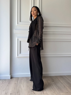 Compleu lung, 2 piese, cămașă și pantaloni tip oversize TWILIGHT FLOW negru