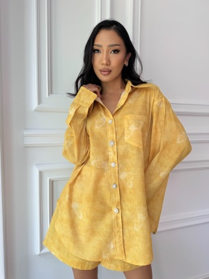 Compleu MIMOSA, cămașă lejeră și pantaloni scurți cu imprimeu delicat
