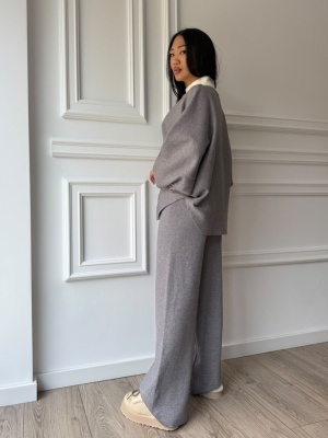 Compleu PATRICIA din două piese, gri, cu cardigan cu mâneci ample și pantaloni lungi - Img 2