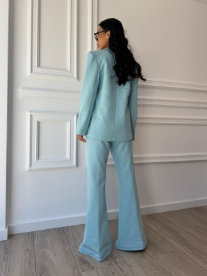 Compleu turcoaz VIVIAN, din bumbac premium, sacou elegant și pantaloni evazați - Img 2