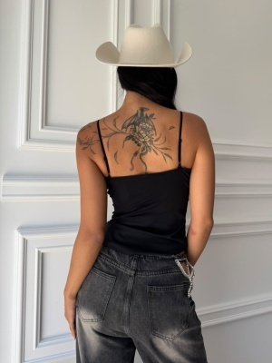 Maiou LUCIA, negru, cu bretele subțiri, decolteu feminin și croială cambrată - Img 2