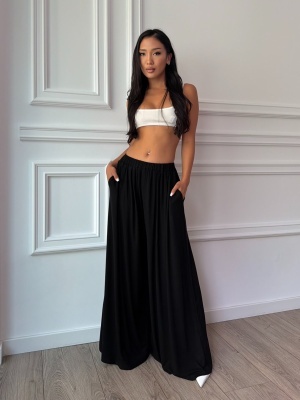 Pantaloni MANON, negru, cu croială foarte amplă și talie elastică