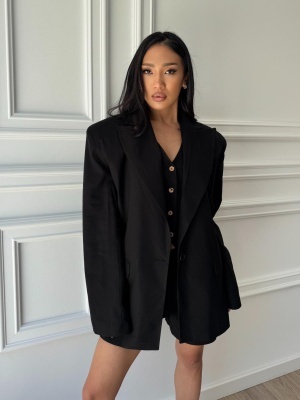 Sacou oversized ELLERY KISS din in, negru, umeri supradimensionați - Img 2