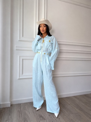 Salopetă MONACO, oversized cu fermoar decorativ și talie evidențiată bleu