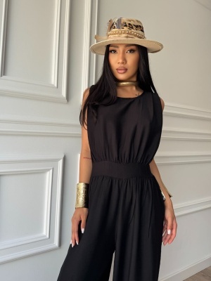 Salopetă NICOLE, neagră, cu croială lejeră, talie evidențiată și pantaloni tip jogger - Img 2