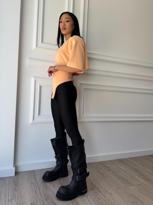 Tricou chic BRIGITA, soft peach, croială asimetrică și talie evidențiată, cu șnur reglabil la spate - Img 5