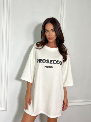 Tricou cu imprimeu PROSECCO MOOD alb