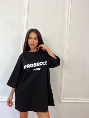 Tricou cu imprimeu PROSECCO MOOD negru