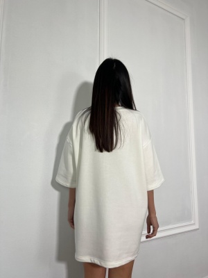 Tricou cu imprimeu tip oversize RELEASE alb - Img 2