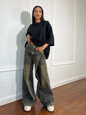 Tricou DRAMA QUEEN tip oversize negru - Img 3