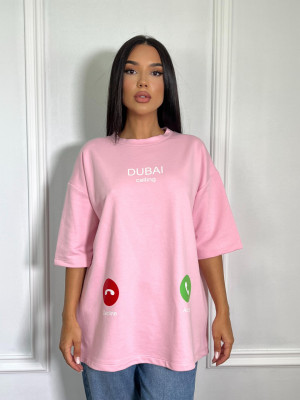 Tricou Dubai Calling oversize Roz