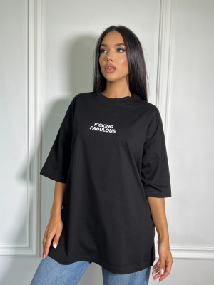 Tricou "F*cking fabulous..." oversize negru unisex