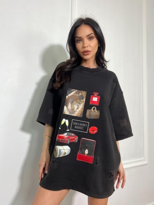 Tricou tip oversize MONEY MAGNET negru