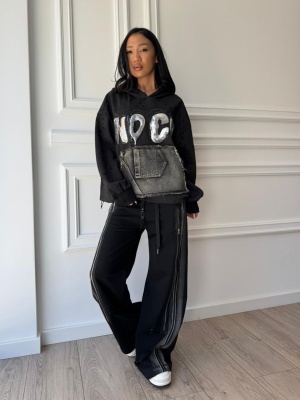 Bluză LEILA, tip oversized, cu aplicație din paiete și buzunar tip denim - Img 3