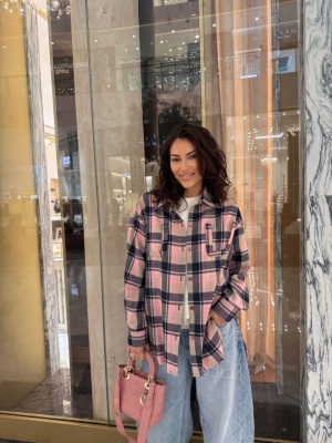 Cămașă casual CRISSIE, cu mâneci lungi, tip oversized roz