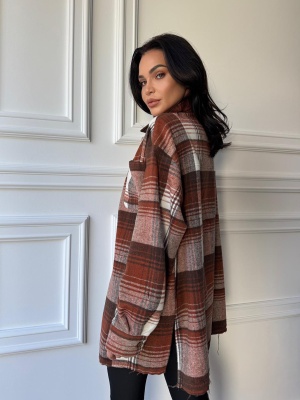 Cămașă casual ELISSA, cu mâneci lungi, ușor oversized gri-burgundy - Img 2