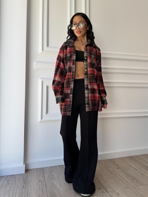 Cămașa ELISE, tip oversized carouri roșu-negru, look urban-chic - Img 3