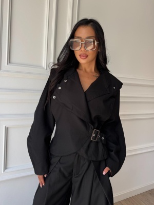 Compleu BLACK MUSE, cu jachetă cu cordon și pantaloni largi - Img 3