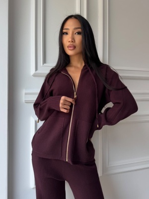 Compleu GIULIA din două piese, burgundy, cu hanorac cu fermoar și pantaloni lungi - Img 3