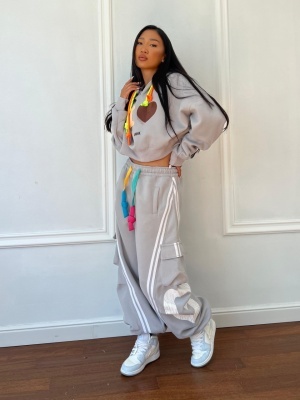 Compleu lung, 2 piese, bluză și pantaloni tip oversize AMARIS gri - Img 1
