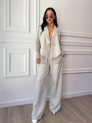 Compleu lung, 2 piese, cămașă și pantaloni tip oversize SUNSHINE FLOW gri - Img 5