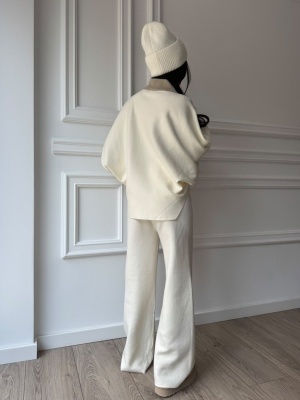 Compleu PATRICIA din două piese, ivoire, cu cardigan cu mâneci ample și pantaloni lungi - Img 2