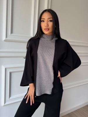 Compleu PATRICIA din două piese, negru, cu cardigan cu mâneci ample și pantaloni lungi - Img 3